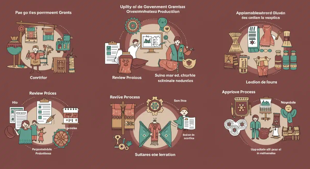 Infografía detallada sobre el proceso de solicitud de financiamiento gubernamental para proyectos de moda sostenible en México.