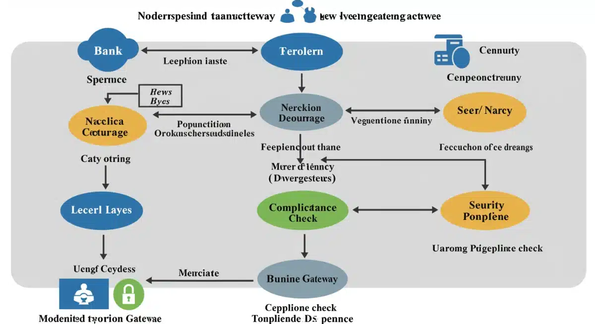 Diagrama de flujo de transacciones con nuevas capas de seguridad y cumplimiento normativo.