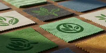 Muestras de telas sostenibles con certificaciones ecológicas en una mesa de madera, representando la sostenibilidad textil en México.