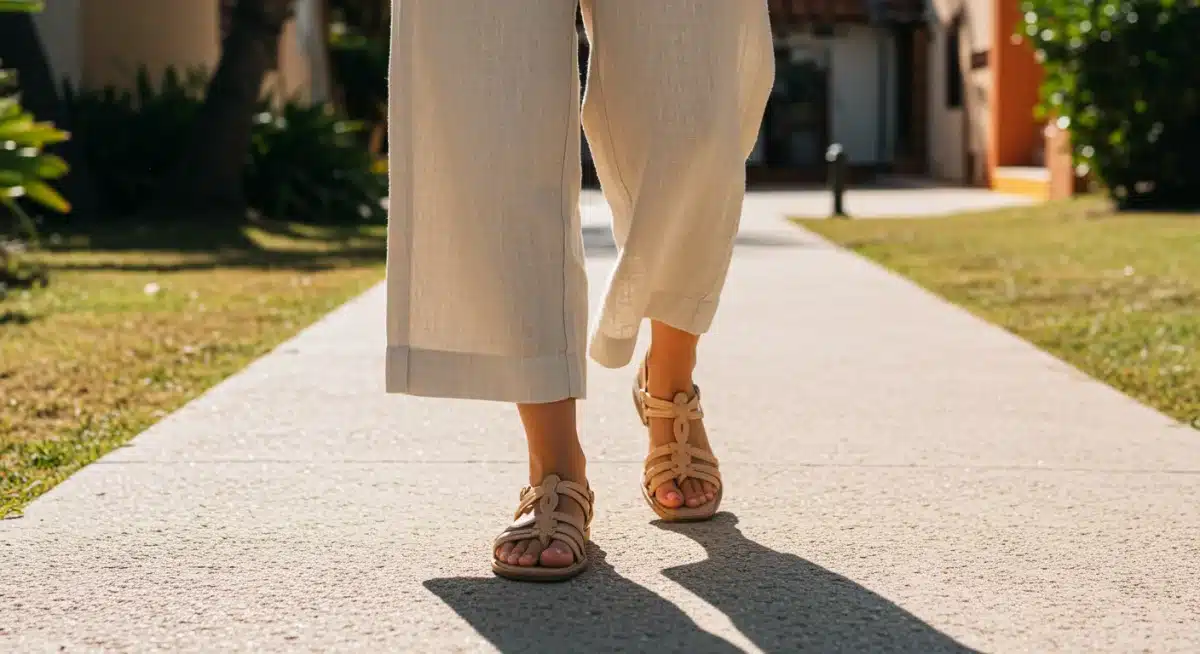 Sandalias planas minimalistas y elegantes con tiras finas, elaboradas con materiales sostenibles, perfectas para un look de verano sofisticado en México.