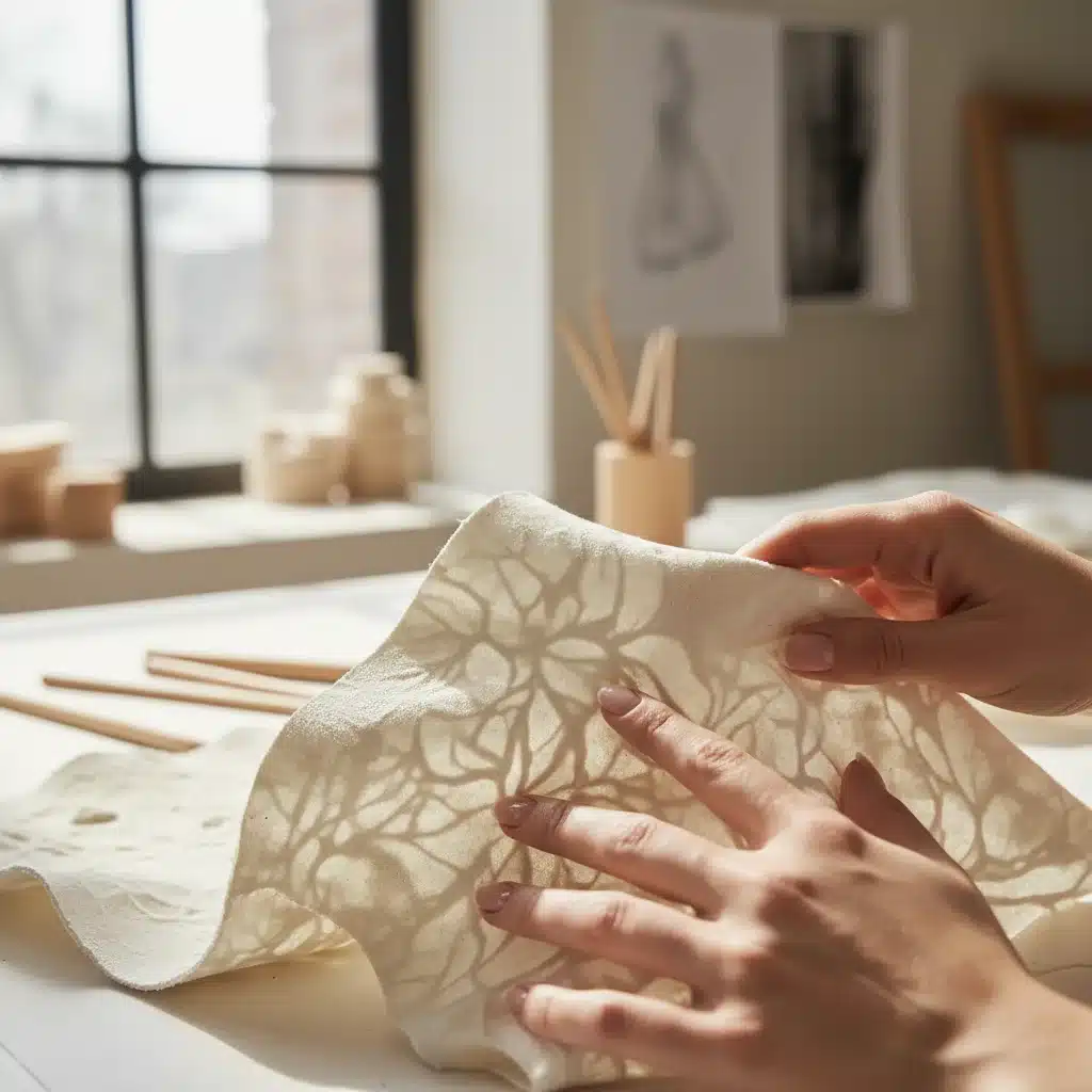 Detalle de tejido innovador hecho de micelio, resaltando su textura y origen natural.