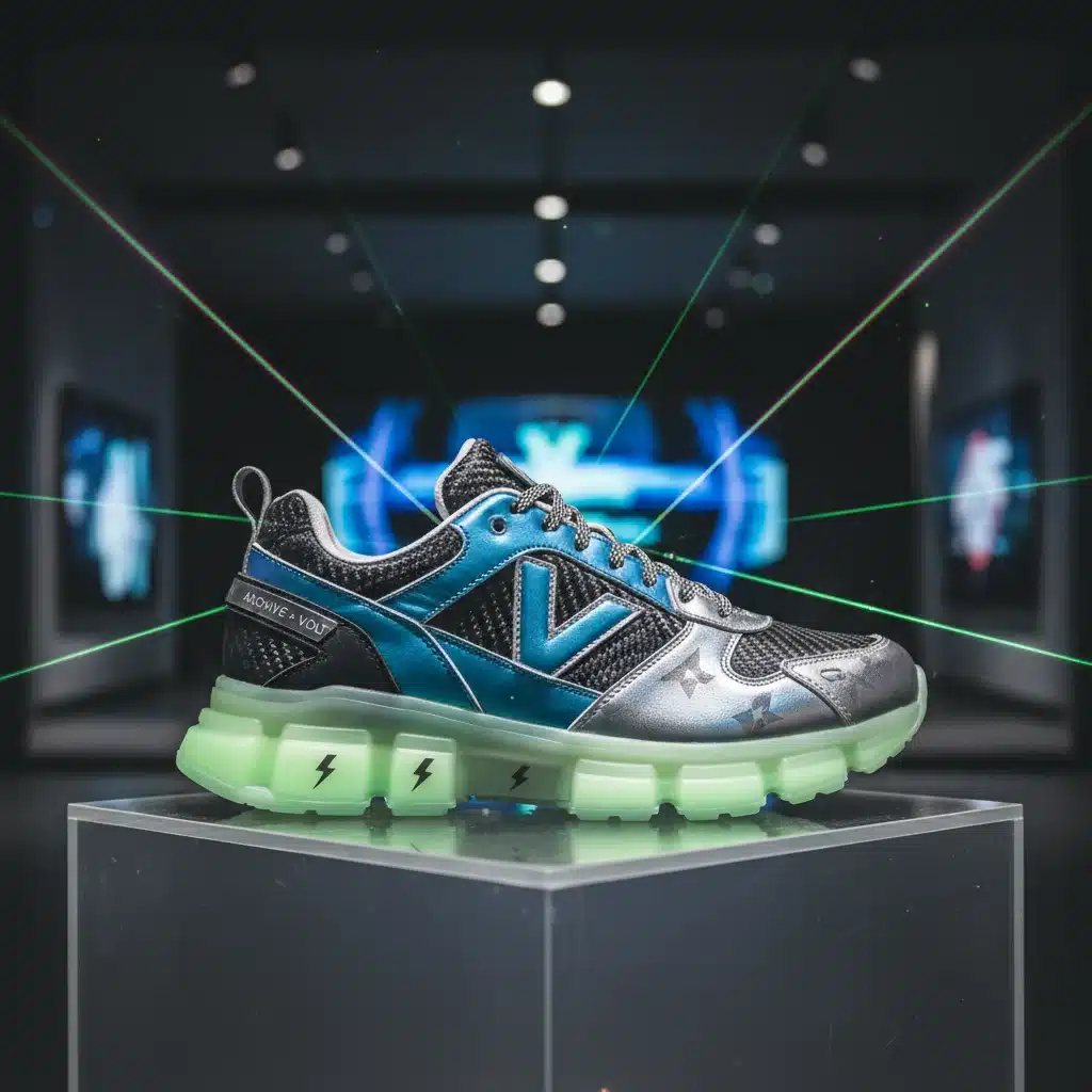 Zapatilla exclusiva de colaboración entre marca de lujo y deportiva, destacando diseño y materiales innovadores.
