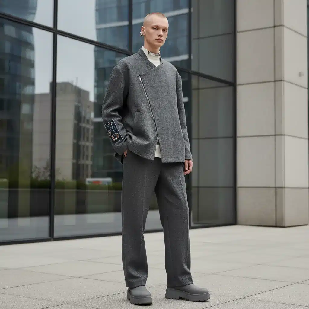 Model showcasing minimalist 2025 utilitarian fashion trends.