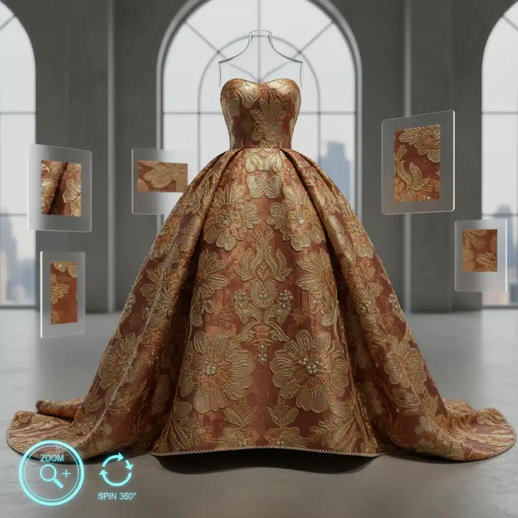 Detailed 3D fashion garment rendering in virtual showroom