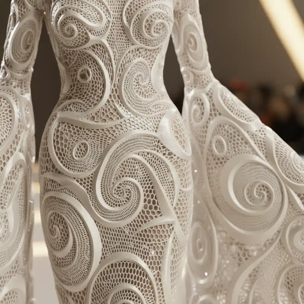 Intricate 3D-printed garment detail, illustrating additive manufacturing in textile production.
