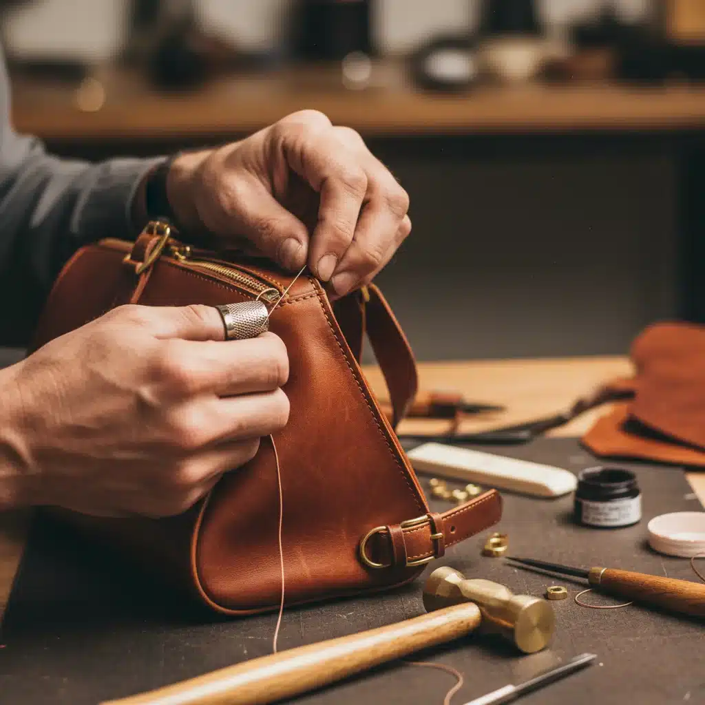 Artisan meticulously crafting a high-quality leather handbag for durability and value