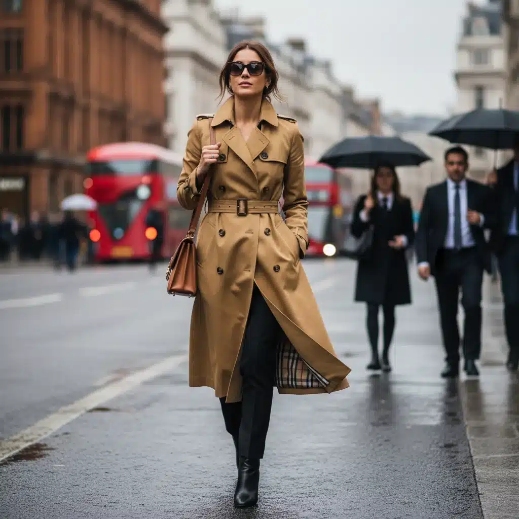 Woman wearing a timeless Burberry trench coat
