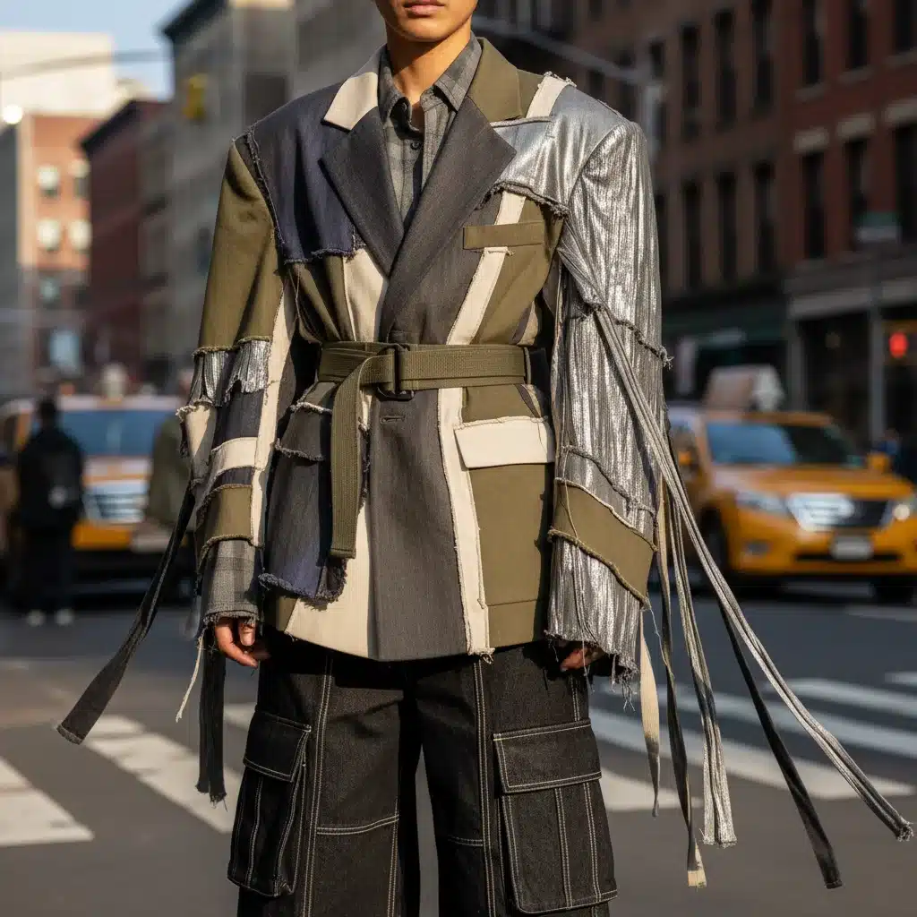 Deconstructed utility blazer on street, avant-garde fashion