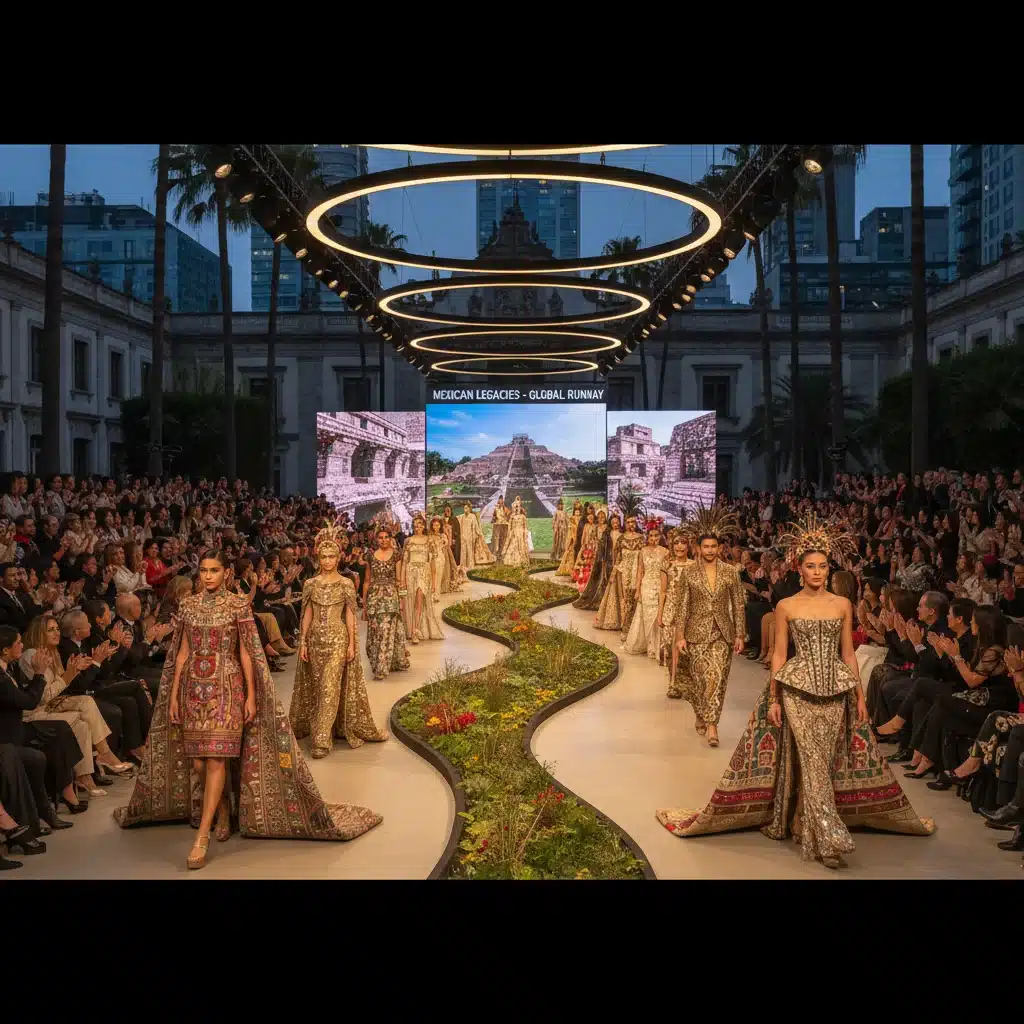 Desfile de alta costura en Ciudad de México con diseños inspirados en culturas indígenas, atrayendo atención global.
