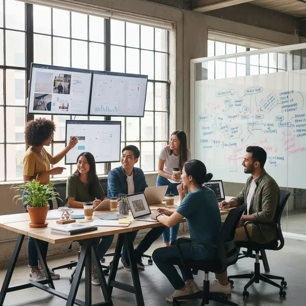 Designers brainstorming social media content strategies