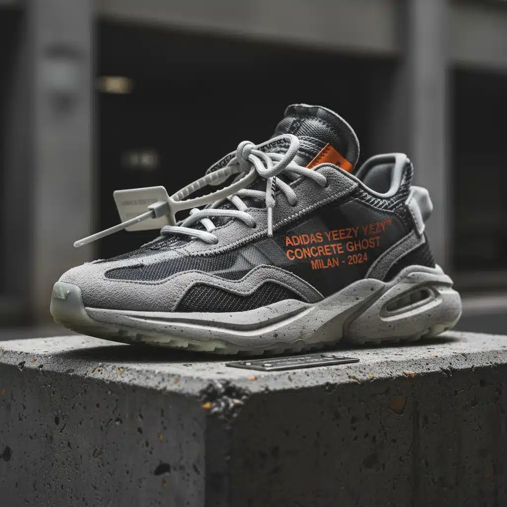Limited edition designer sneaker on concrete, showcasing intricate details and exclusive branding.