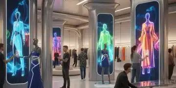 Futuristic fashion retail store with augmented reality and digital displays