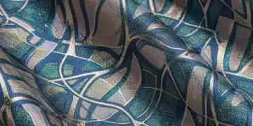 Futuristic shimmering luxury fabric with intricate weave patterns