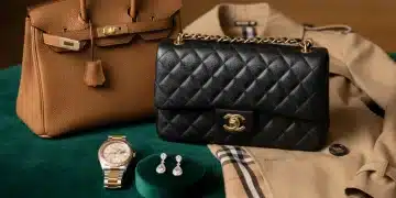 Collection of high fashion investment pieces on display