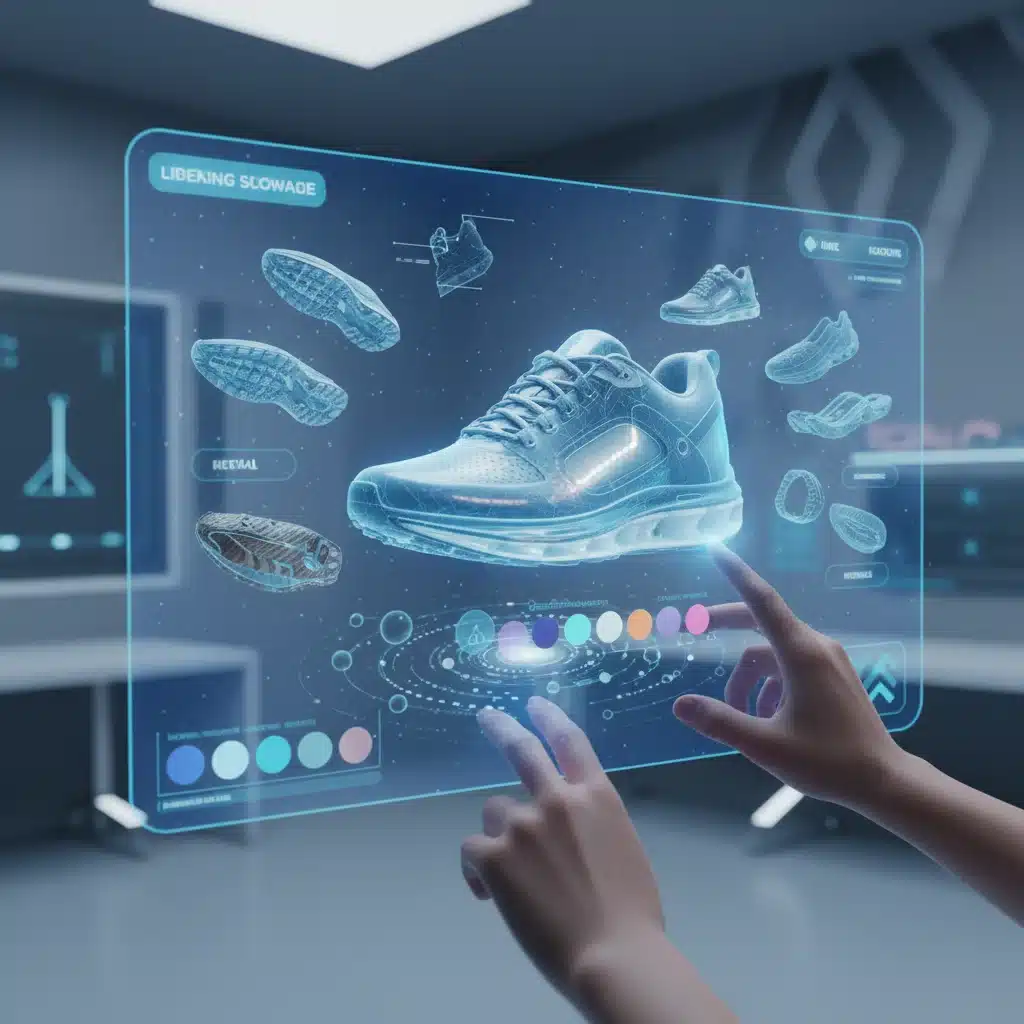 Holographic interface showing hyper-personalized sneaker customization