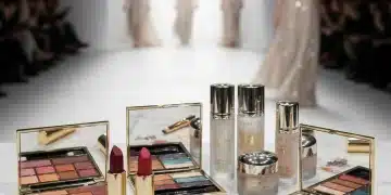 Luxurious cosmetic products from high fashion brands arranged elegantly, symbolizing beauty expansion.