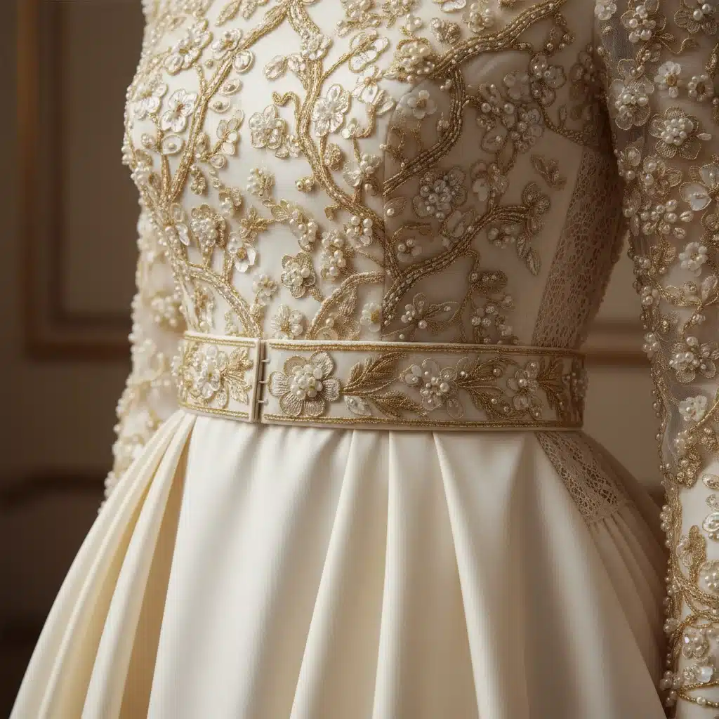 Close-up of luxury garment with intricate details, designed for diverse body shapes.