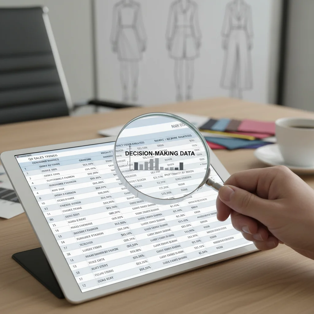 Close-up of hand analyzing market research data and consumer demographics spreadsheet
