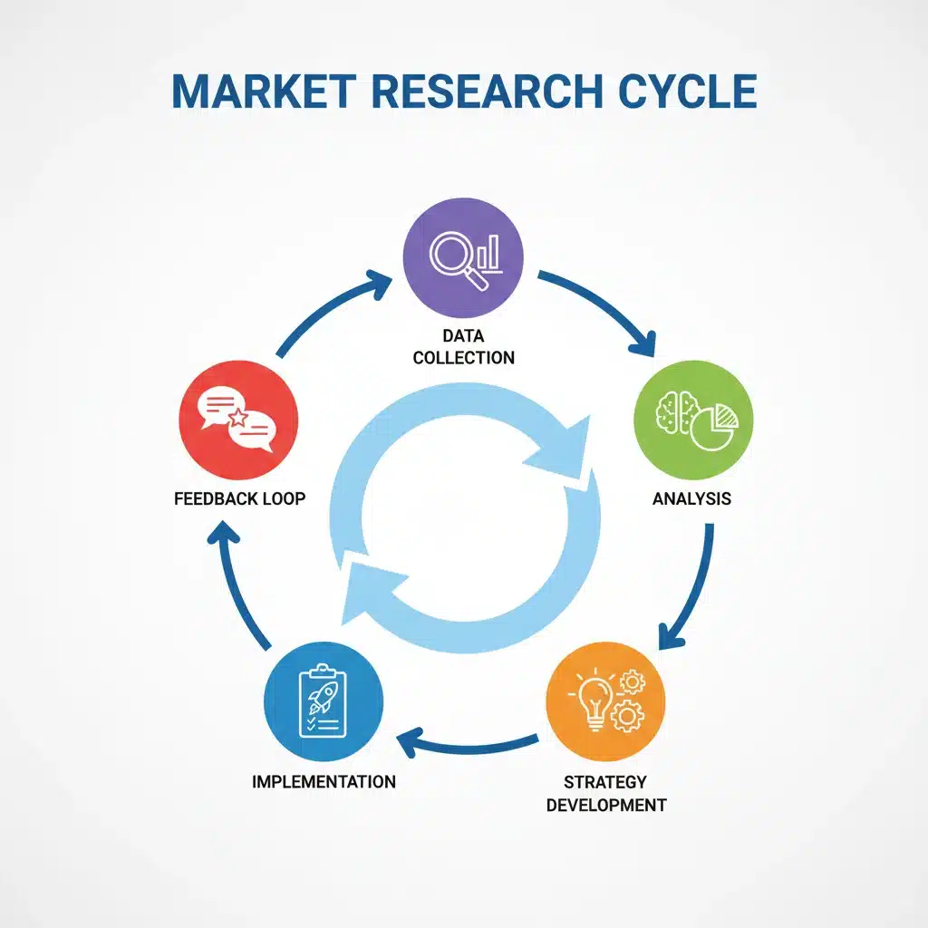 Infographic illustrating the cyclical process of effective market research strategy