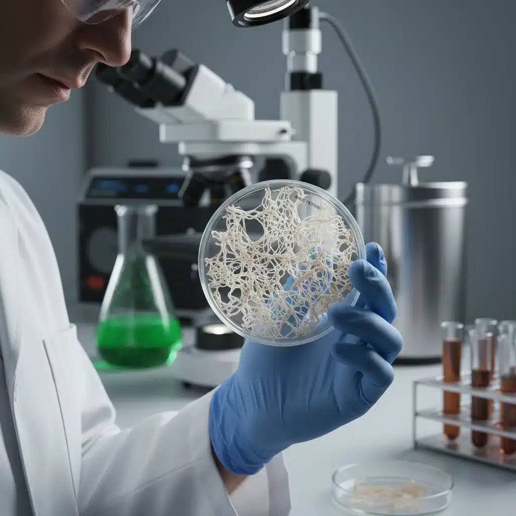 Scientist examining mycelium for bio-textile development