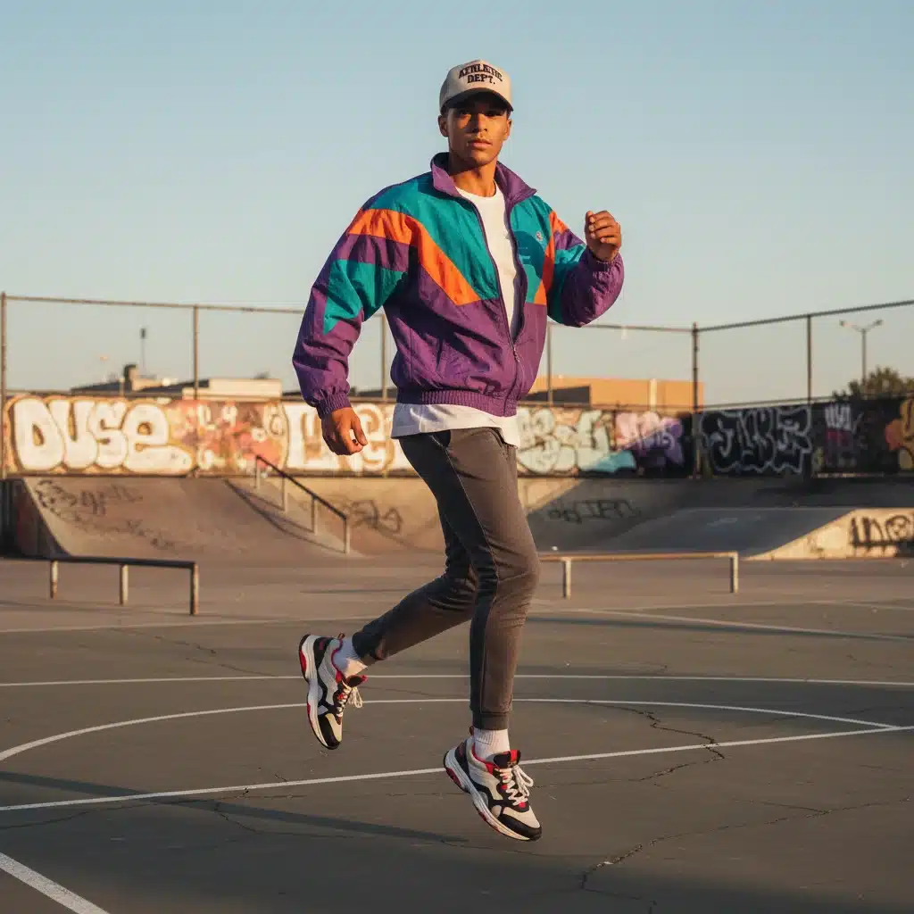 Person in neo-vintage sportswear with retro sneakers