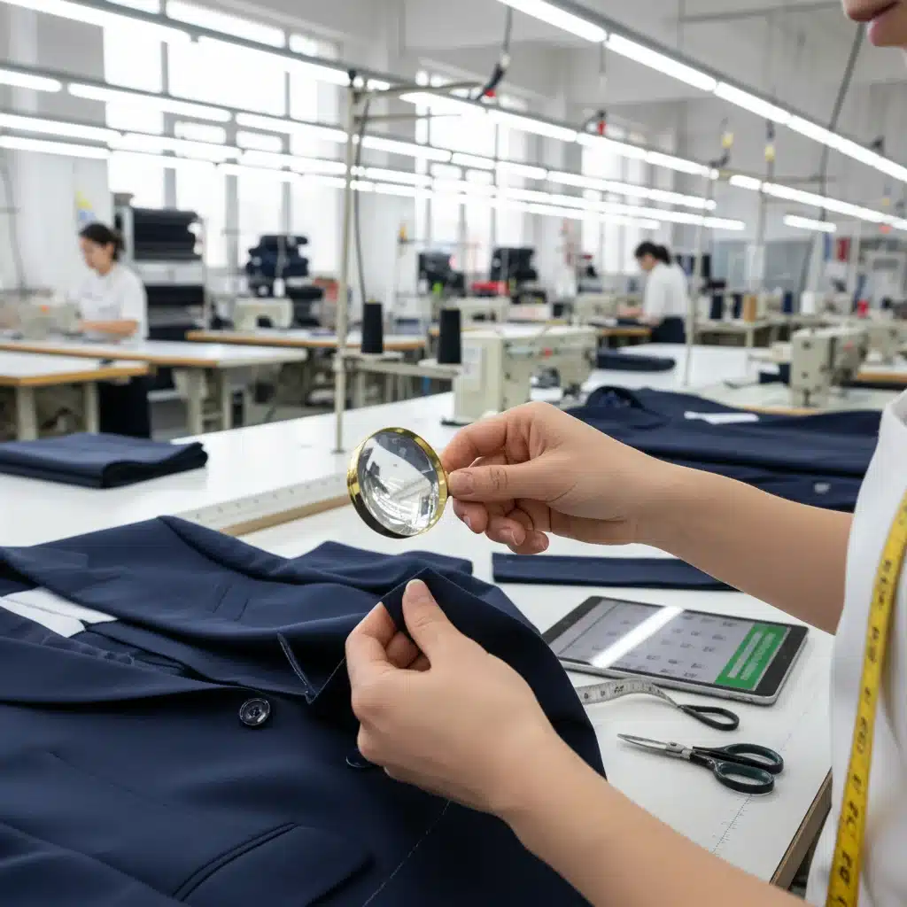 Artisan ensuring quality control in outsourced garment production.