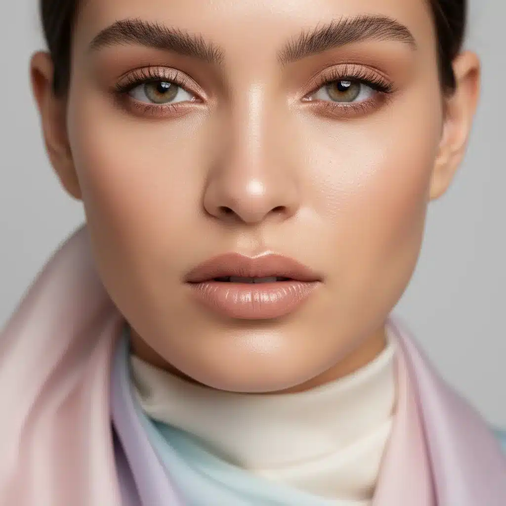 Model with 'Quiet Luxury' makeup and soft fashion
