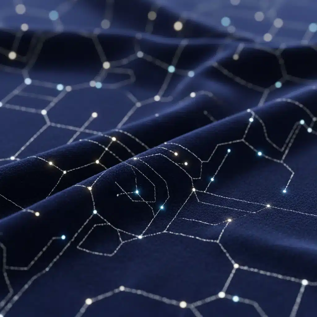 Close-up of luxurious smart fabric with embedded micro-sensors and conductive threads.