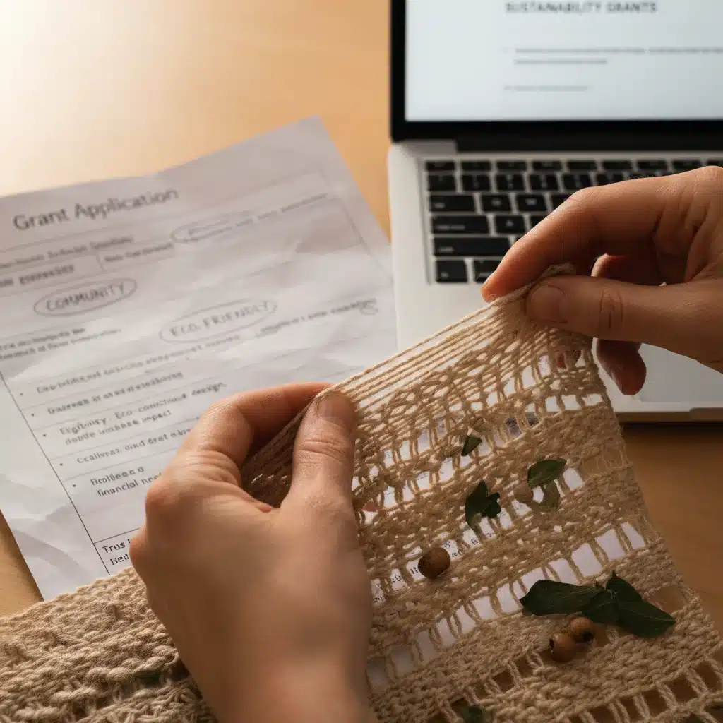 Hands working on sustainable textile, symbolizing craft and strategic grant application.