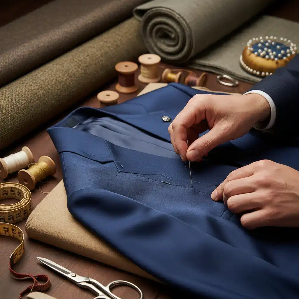 Tailor's hands meticulously working on high-quality garment