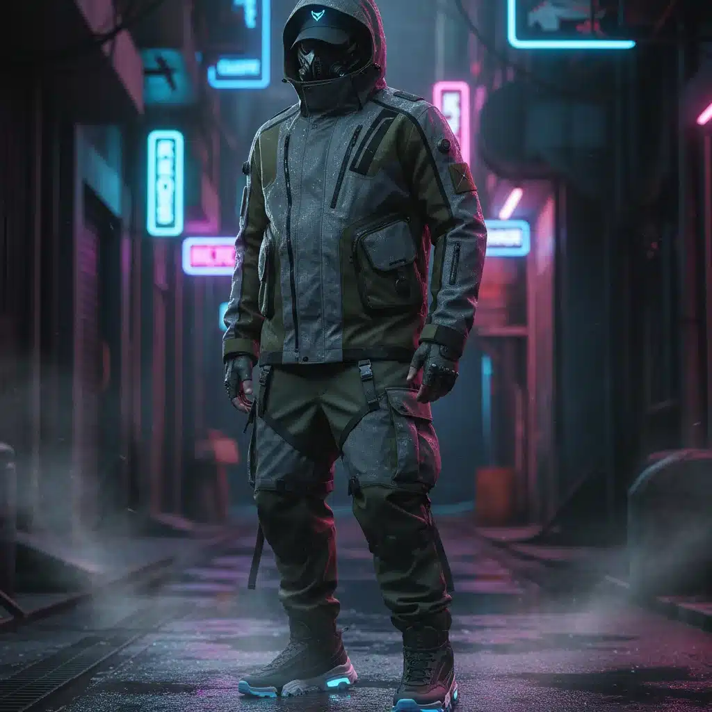 Individual wearing a sophisticated techwear jacket with cargo pants and futuristic sneakers, showcasing practical and stylish elements.