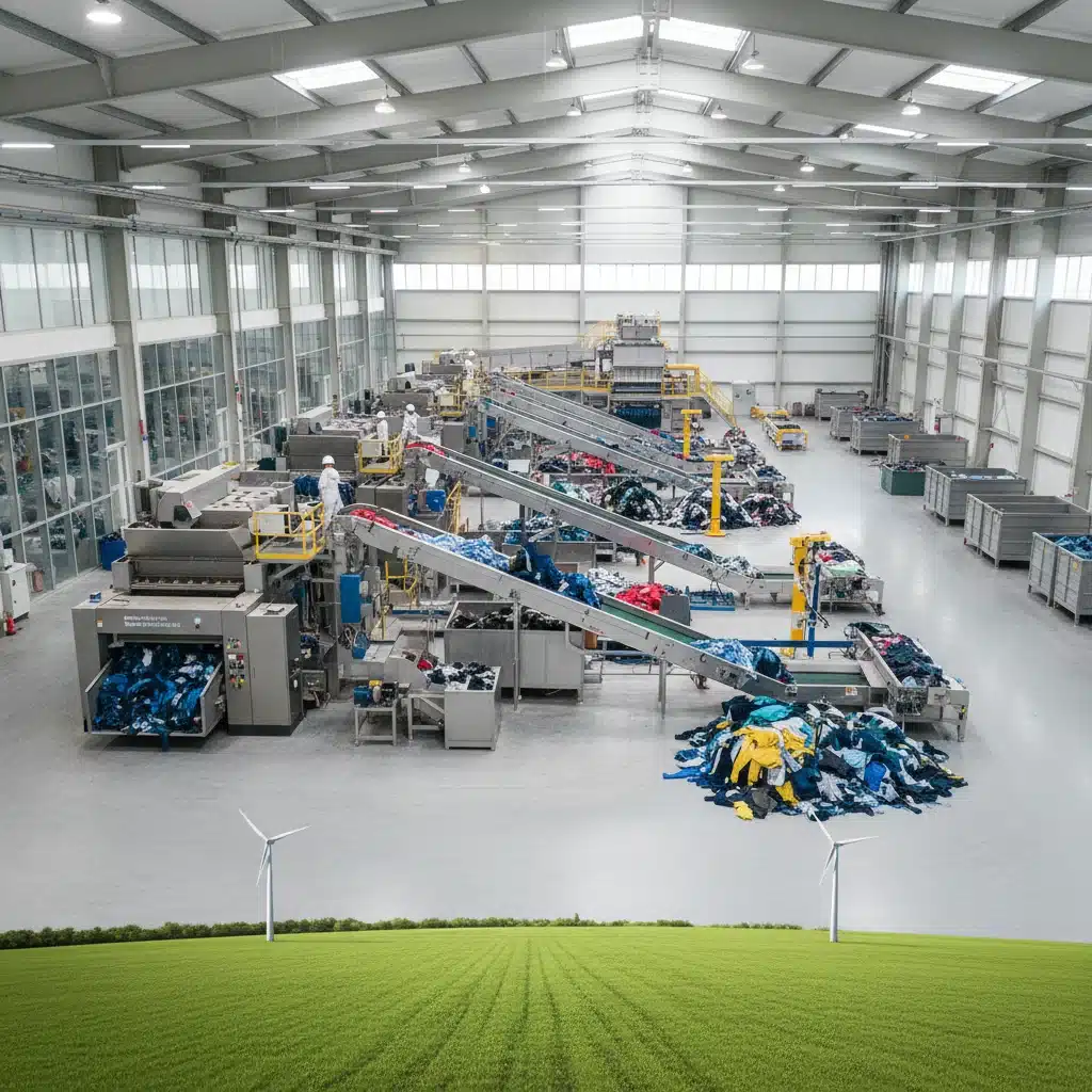 Modern textile recycling facility processing various fabrics for a sustainable future.