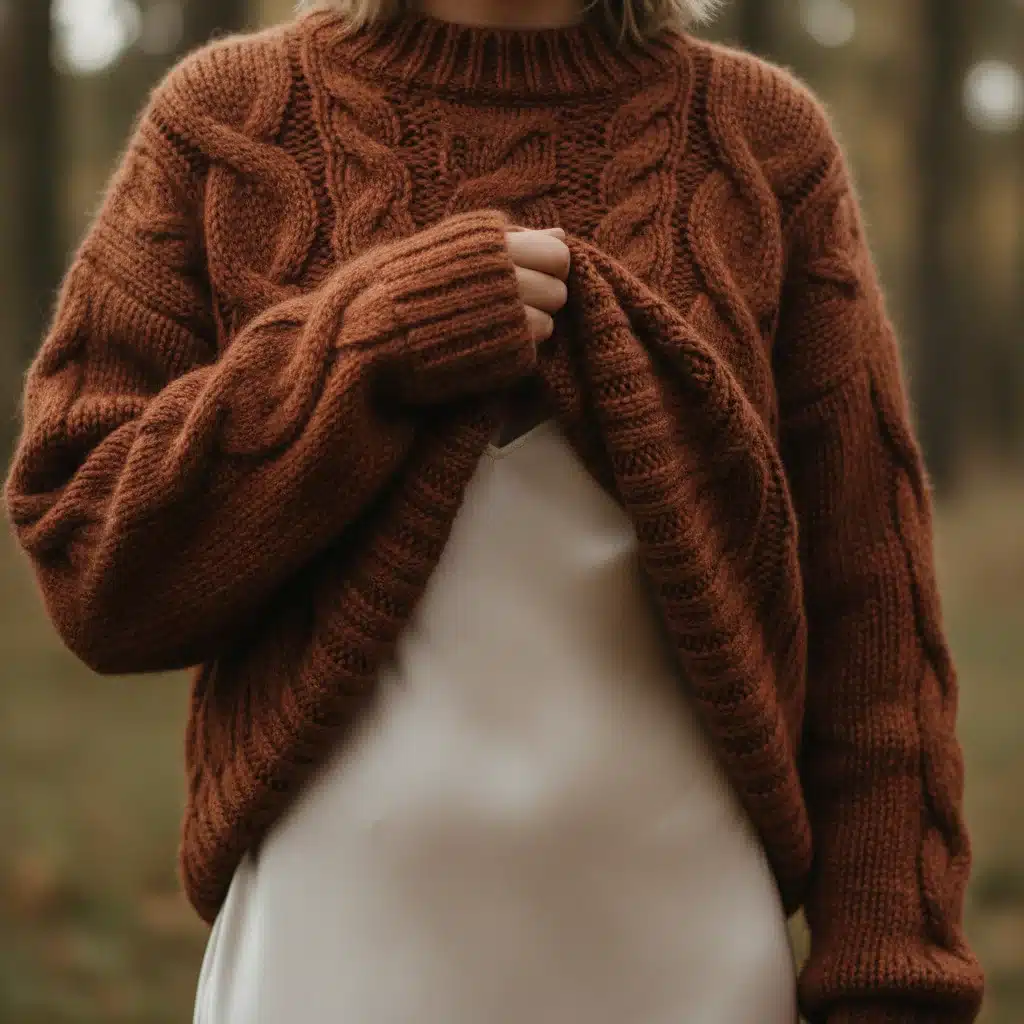Close-up of a luxurious, textured knit sweater layered over a silk slip dress, highlighting tactile luxury.