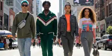 Diverse young adults showcasing top streetwear trends 2026 in a vibrant U.S. city.