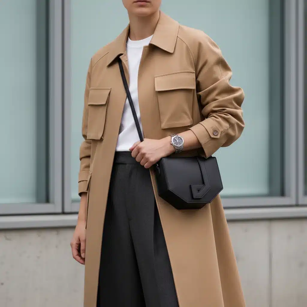 Individual demonstrating utility-chic minimalism street style