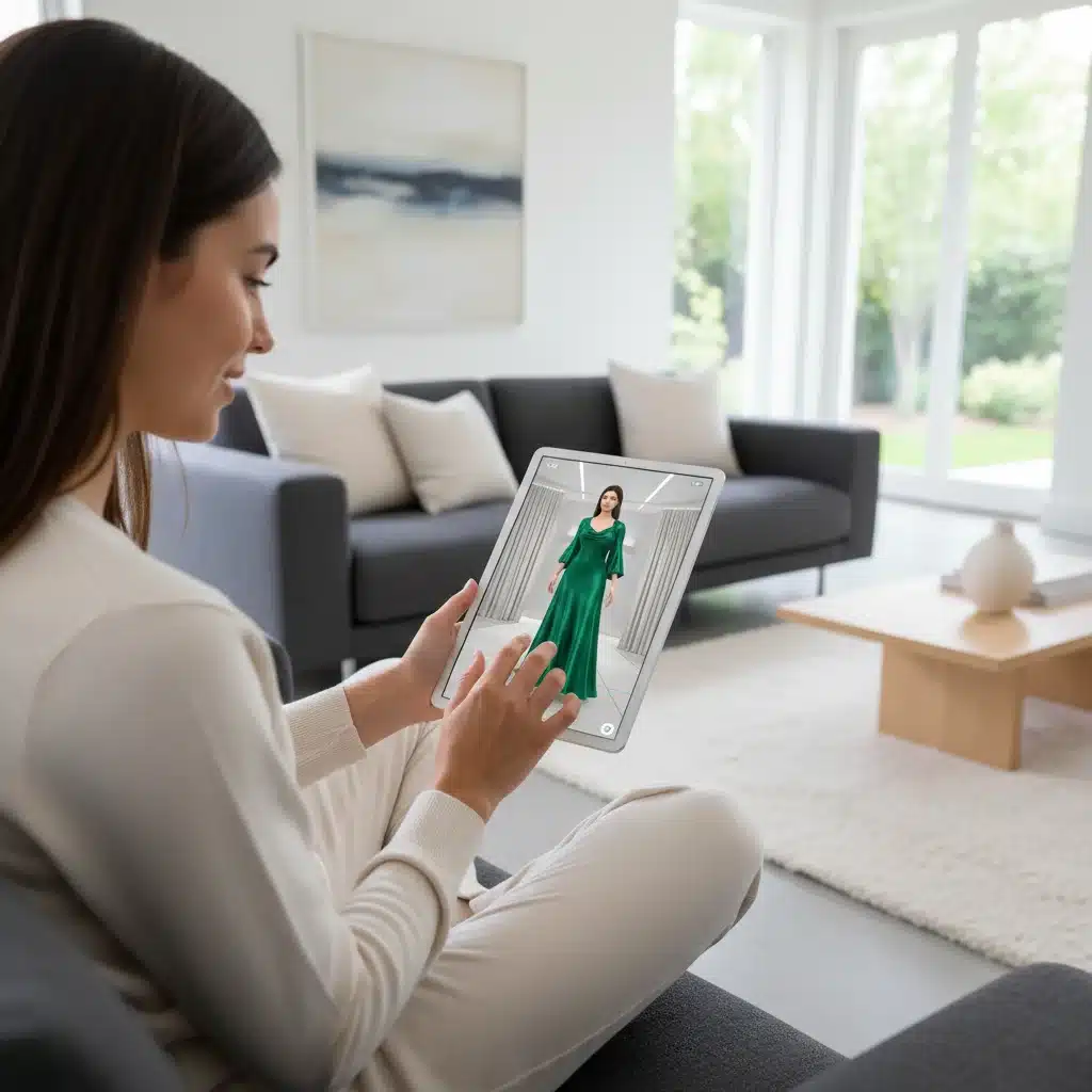 Consumer trying on virtual clothing using augmented reality app