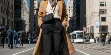 Stylish individual demonstrating versatile street style in a modern city setting.