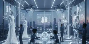 AI-powered fashion design studio with holographic models