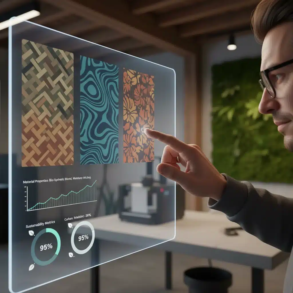 Designer reviewing AI-generated garment design iterations on a tablet