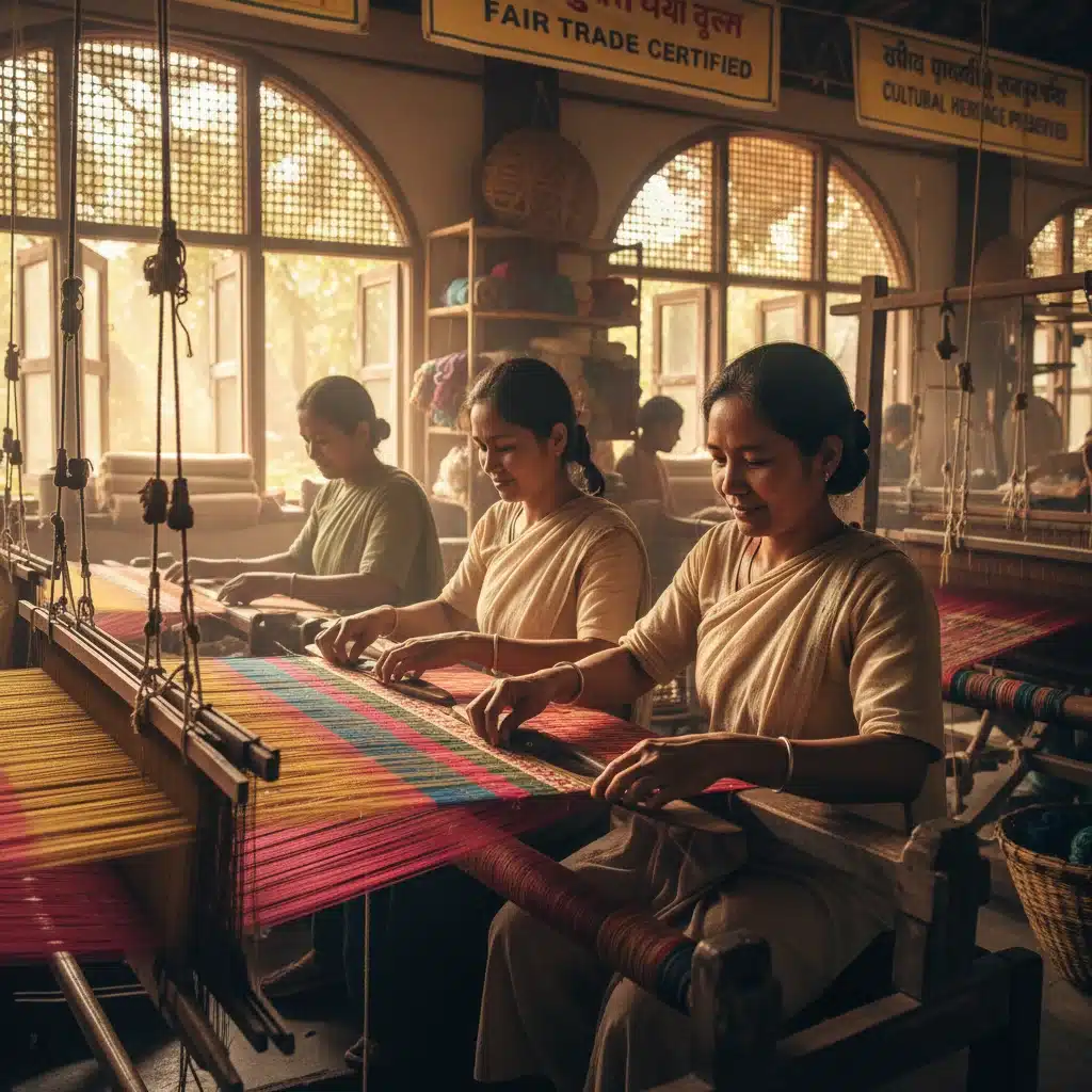 Artisans meticulously crafting textiles, highlighting fair labor and traditional craft preservation in fashion.