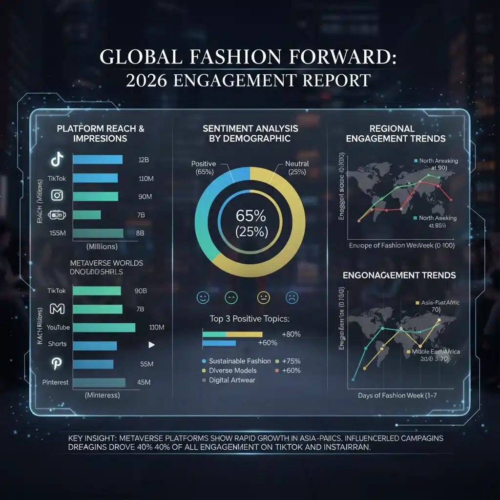 Infographic showing digital engagement metrics for 2026 High Fashion Week across social media platforms.