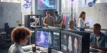 AI in Design: Emerging US Designers' Tech Integration by 2026 Emerging designers collaborating with AI and technology in a modern design studio
