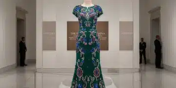 Luxurious haute couture gown displayed for preservation and investment