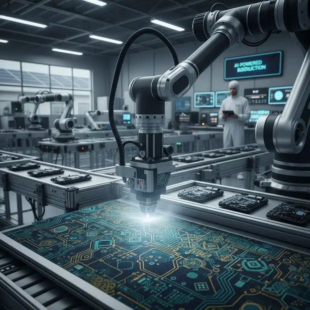 Robotic arm using laser to cut fabric for AI-designed garment production