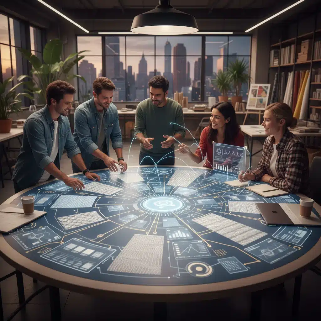 Designers using AI for collaborative textile design on an interactive table