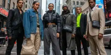 Diverse individuals displaying modern street style outfits in a city, emphasizing investment pieces.