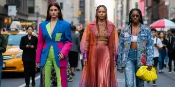 Diverse fashion enthusiasts display 2026 street style during US Fashion Week, vibrant and dynamic.