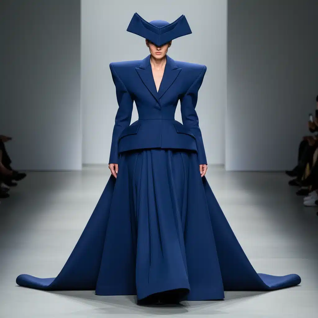 Model in oversized architectural silhouette from Fall 2026 couture collection