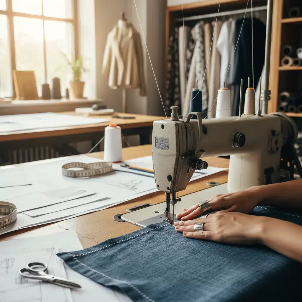 Fashion designer sewing a garment for a new collection