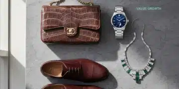 Luxury fashion items arranged for investment, indicating appreciation